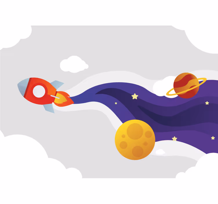 卡通发射火箭到太空壁画 - TenStickers