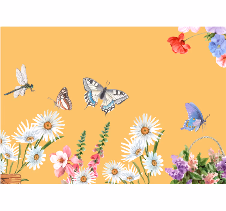 雏菊花和蝴蝶壁画 - TenStickers