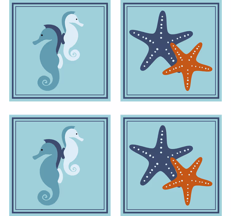 复古杯垫海马与海星图案 - TenStickers