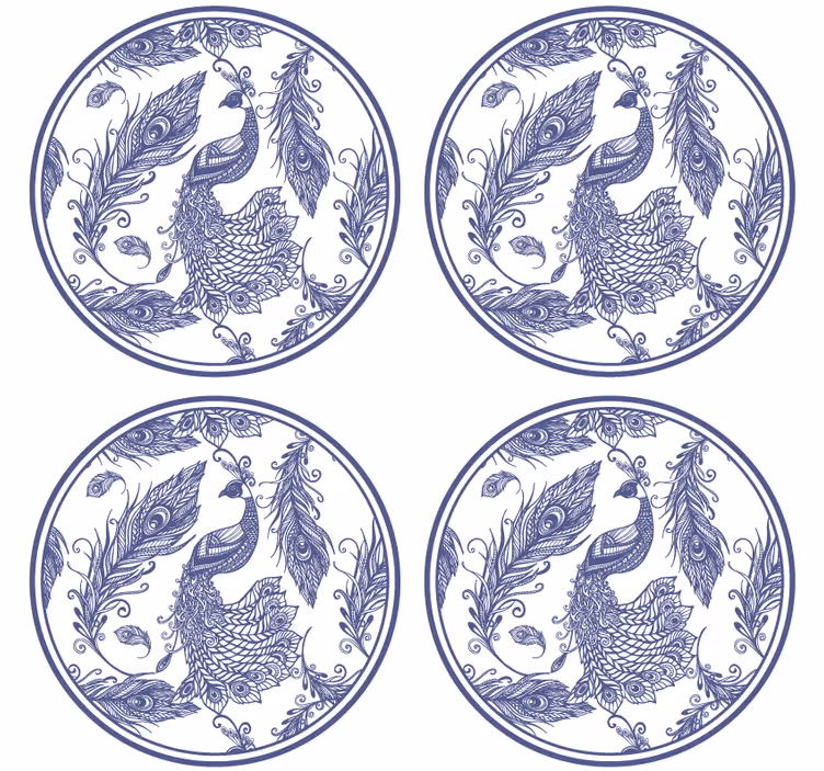 代尔夫特孔雀瓷砖杯垫 - TenStickers