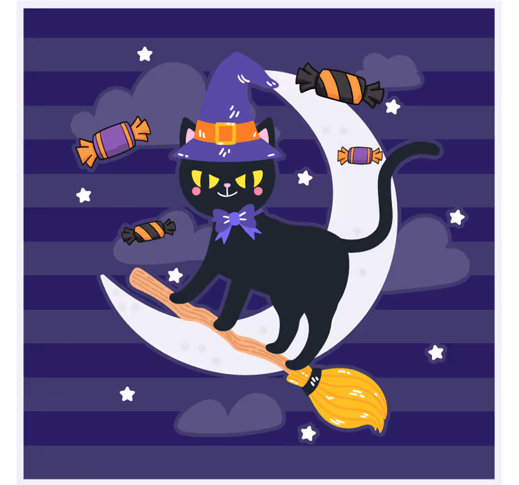 杯垫 万圣节过山车 女巫猫骑扫帚 - TenStickers
