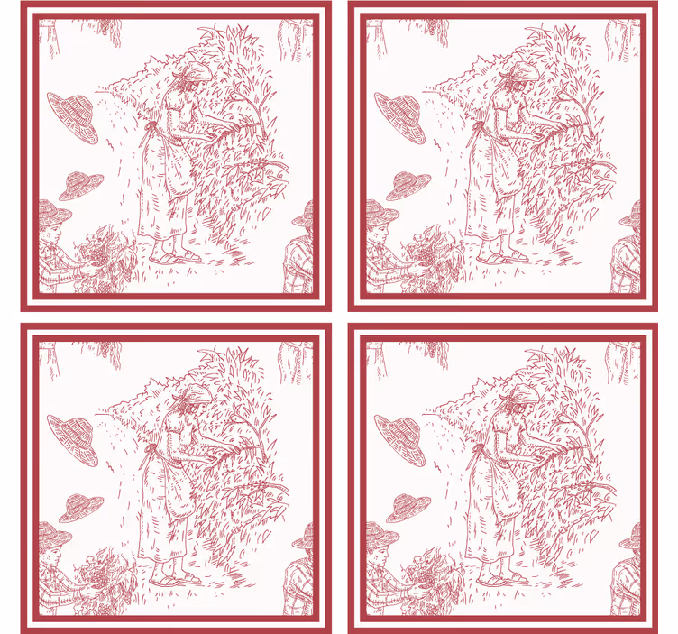 复古杯垫呈现乡村场景插图 - TenStickers