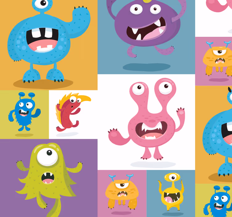 幼儿园墙纸 欢快的怪物图案 - TenStickers