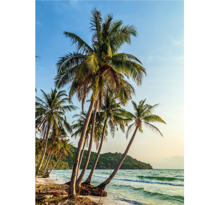 盲人浴室与海滩上的棕榈树 - TenStickers