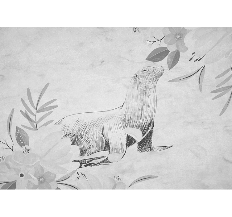 盲人白色灰海豹游泳与花朵 - TenStickers