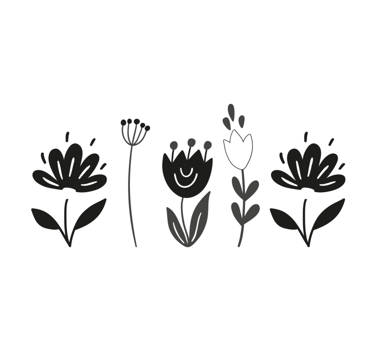盲人客厅设计黑白花卉 - TenStickers