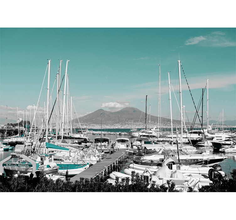 盲人客厅设计与维苏威火山那不勒斯风景 - TenStickers