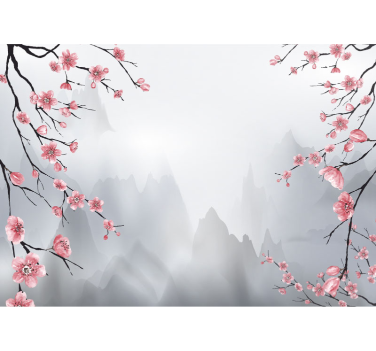 盲人灰色樱花与山脉 - TenStickers