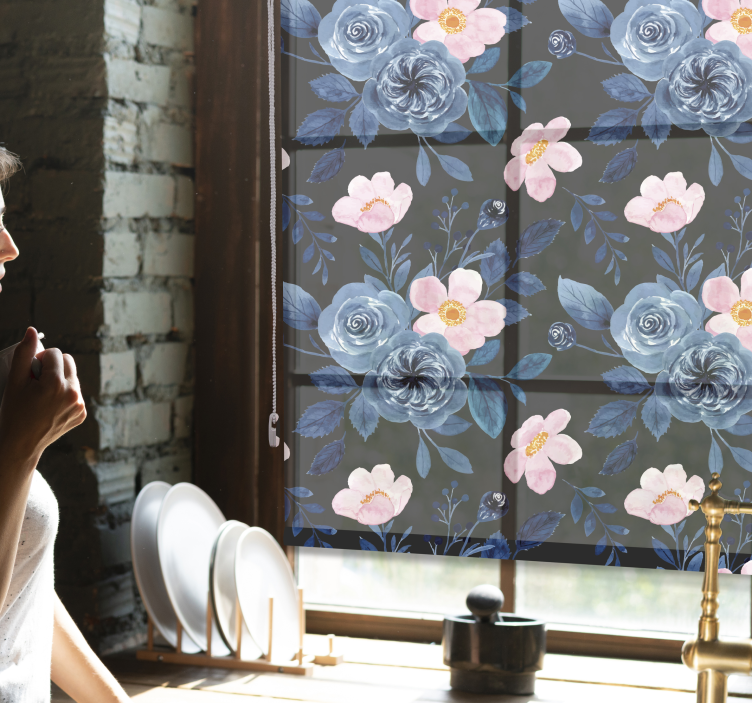 盲人花草蓝色花卉图案 - TenStickers