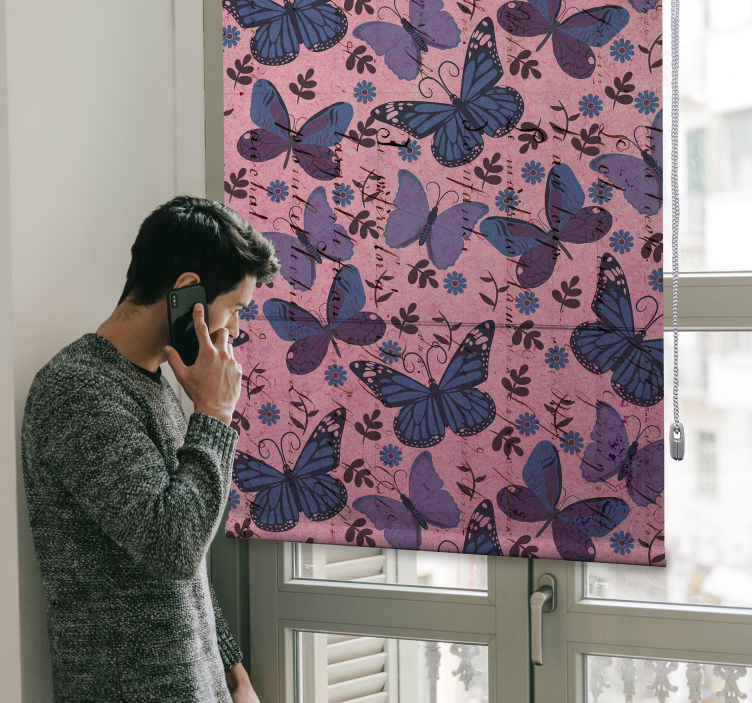 蝶形卷簾道 粉红色背景 - TenStickers