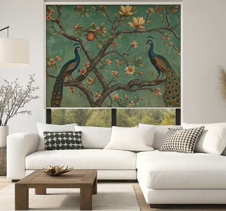 盲人客厅设计 华丽的孔雀挂毯 - TenStickers