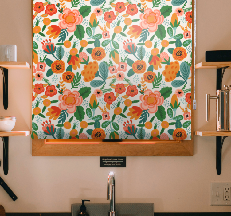 红橙民俗花纹花帘 - TenStickers