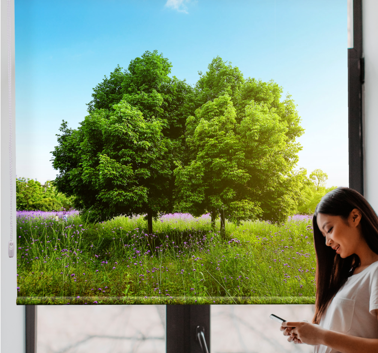 有树的百叶窗，郁郁葱葱的绿意场景 - TenStickers