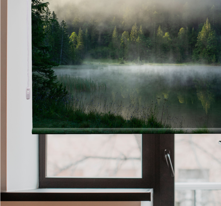 有树的百叶窗，雾中森林倒影 - TenStickers