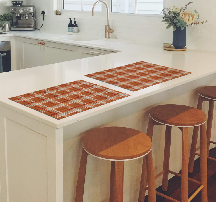 乙烯基餐垫优雅格子橙色图案 - TenStickers