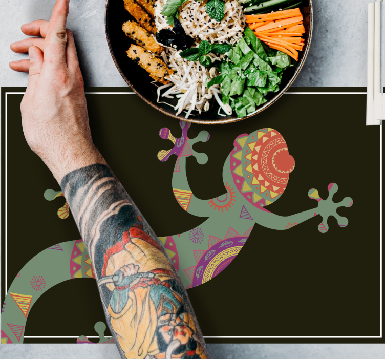 壁虎与花卉曼陀罗原始餐垫 - TenStickers