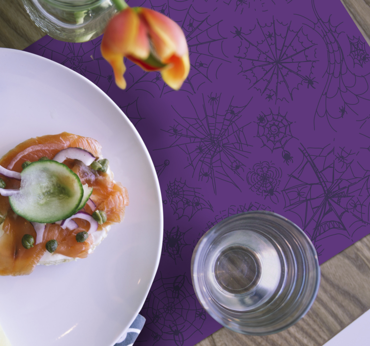 紫色，蜘蛛和网络万圣节餐垫 - TenStickers