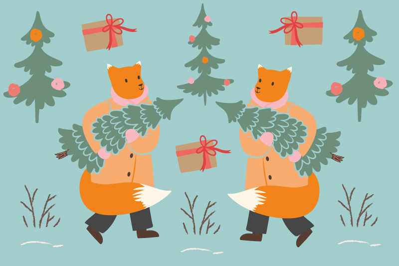 乙烯基圣诞餐垫节日狐狸搬运树 - TenStickers