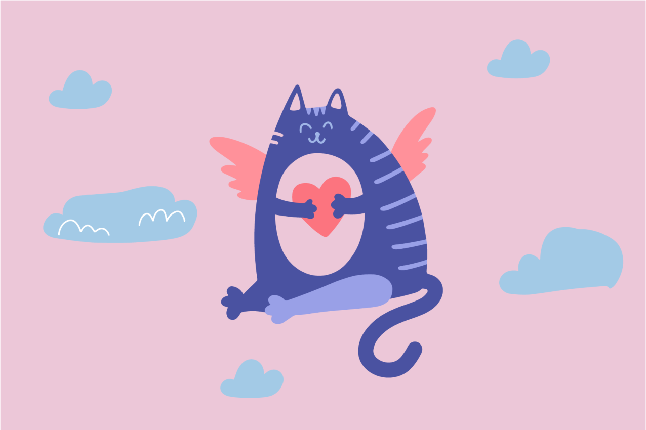 乙烯基儿童餐垫飞翔的猫咪抱着心形物品 - TenStickers