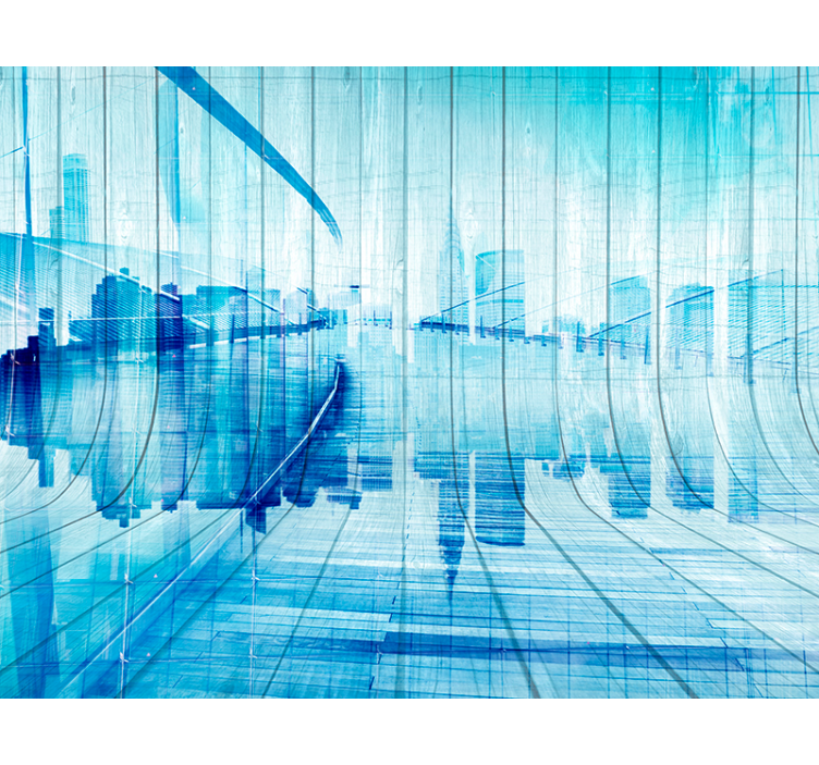 木效果城市天际线木墙壁画 - TenStickers