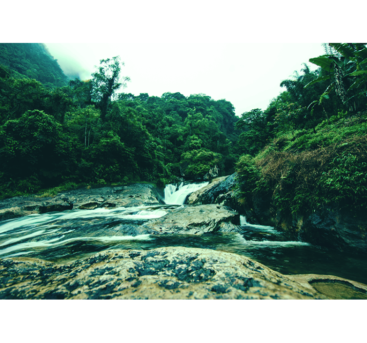 瀑布墙壁画宁静绿色场景 - TenStickers