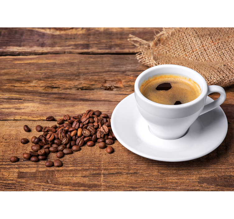 木桌壁画上的咖啡 - TenStickers