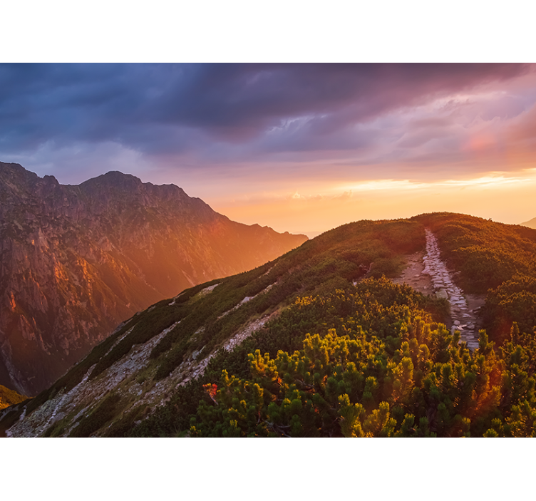 山墙壁画展现壮丽山脉黄昏景色 - TenStickers