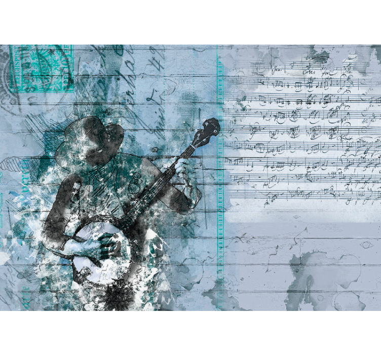 音乐主题壁画，演奏班卓琴的音乐家 - TenStickers