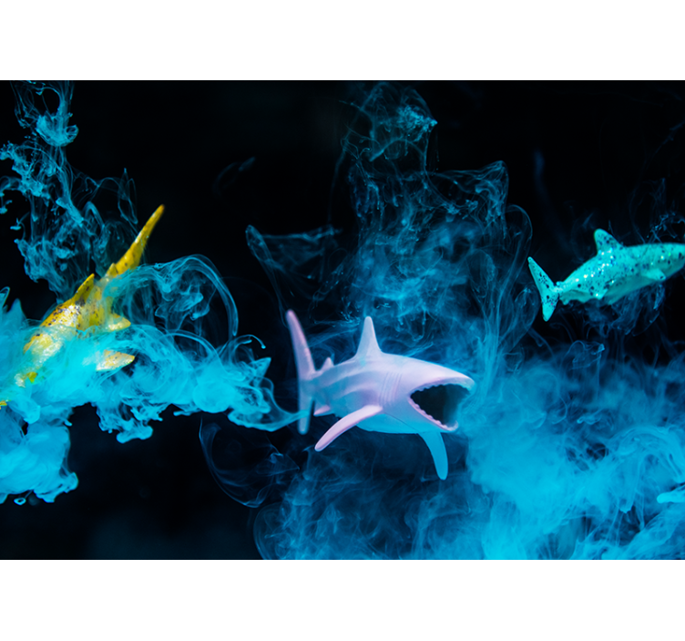 动物墙壁画 彩色鲨鱼插图 - TenStickers