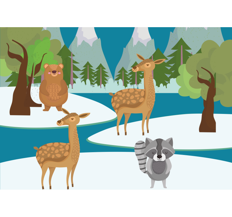 儿童房的其他壁画：手绘森林动物场景 - TenStickers