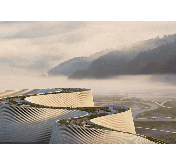 风景墙壁画曲线建筑形式 - TenStickers