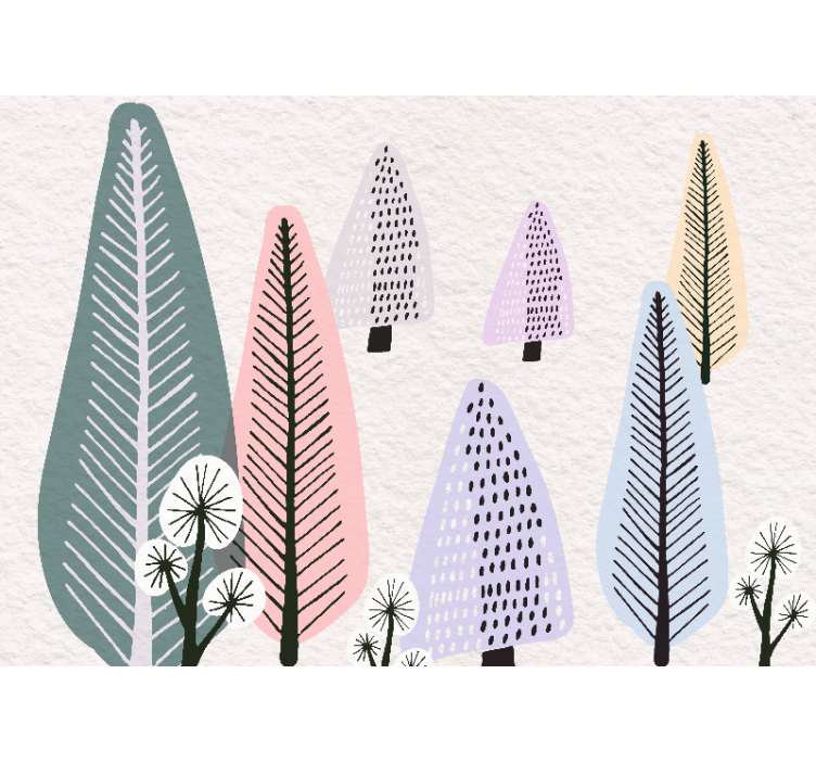 树木墙壁画与装饰性叶子图案相结合 - TenStickers