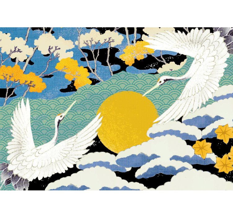 壁画质地展现鹤与阳光 - TenStickers