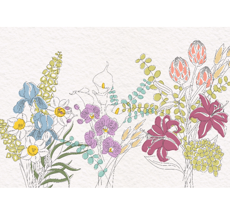 彩色纸质全景图 素描之花 - TenStickers