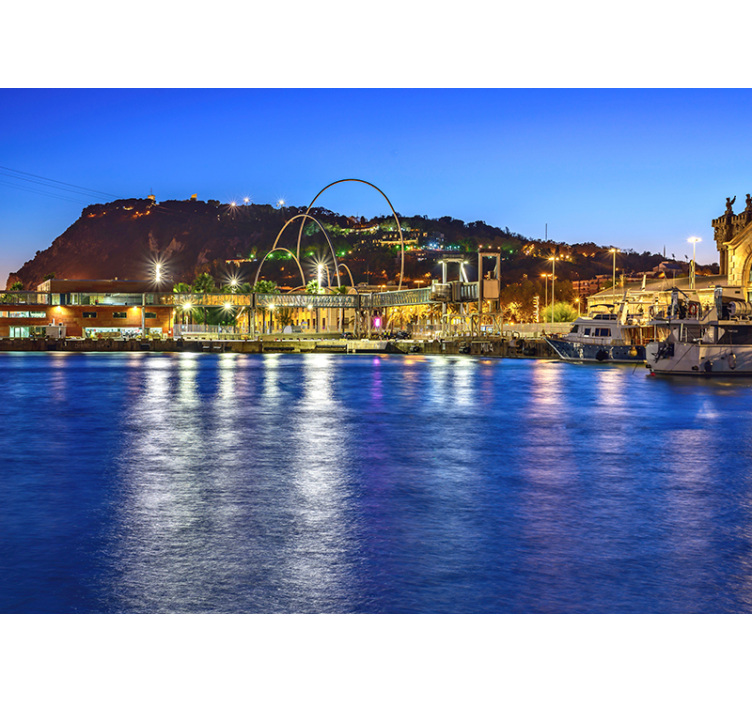 壁画巴塞罗那 港口夜景灯光 - TenStickers