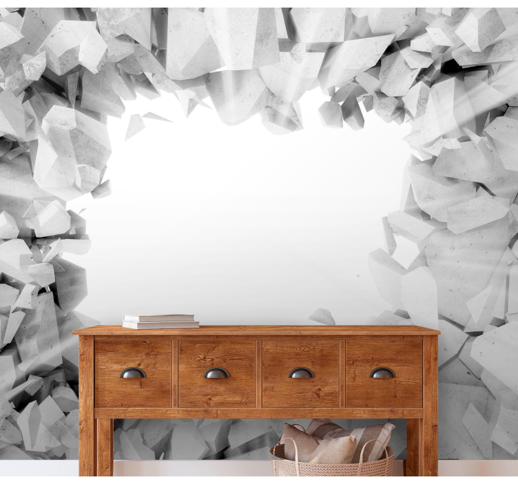 3d效果墙壁画展现破损混凝土纹理 - TenStickers