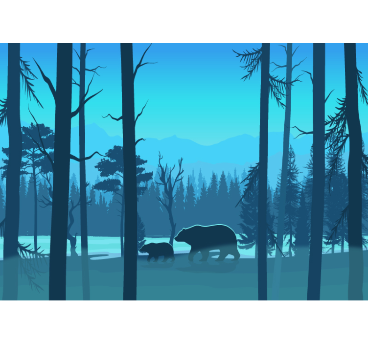 孩子们山和熊墙壁画 - TenStickers