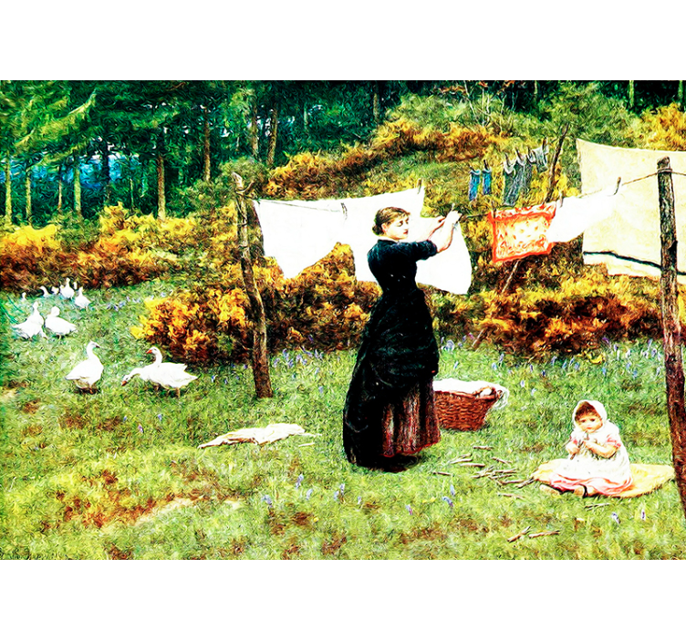 壁画古典艺术 一位女士正在晾衣服。 - TenStickers