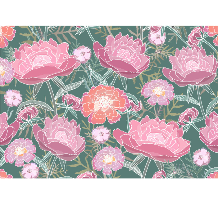 花墙壁画：牡丹花组合 - TenStickers