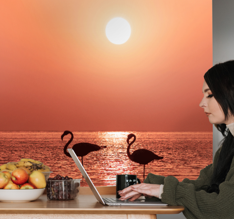 动物墙壁画与火烈鸟日落场景 - TenStickers