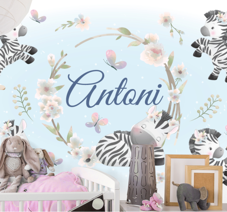 动物墙壁画斑马玩耍设计 - TenStickers