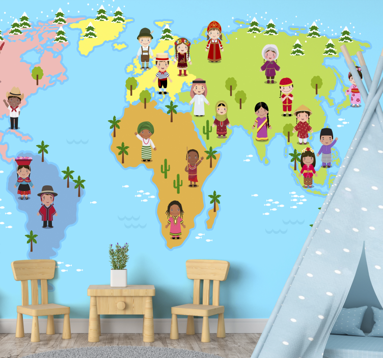 儿童人物世界地图壁画 - TenStickers
