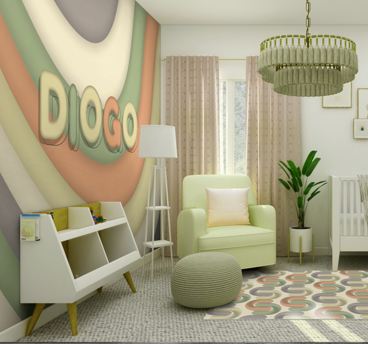 儿童房的其他壁画 曲线条纹与名字 - TenStickers