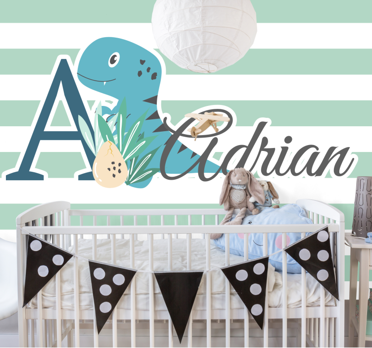 儿童房的其他壁画：t-rex与名字首字母 - TenStickers