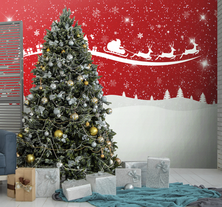 壁画圣诞圣诞老人雪橇展示 - TenStickers