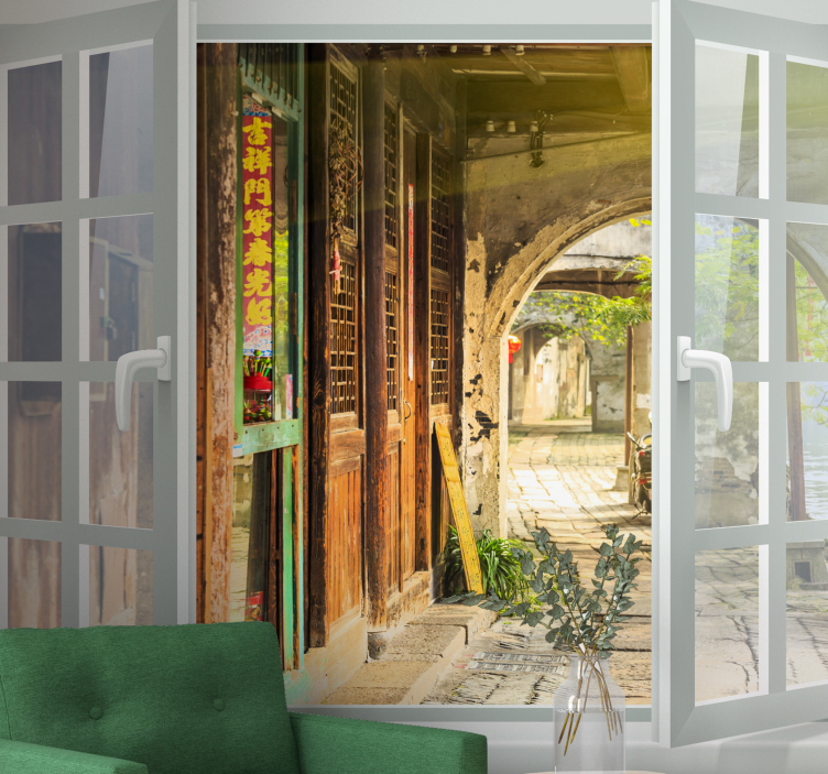 城市和乡村墙壁画迷人的小巷场景 - TenStickers