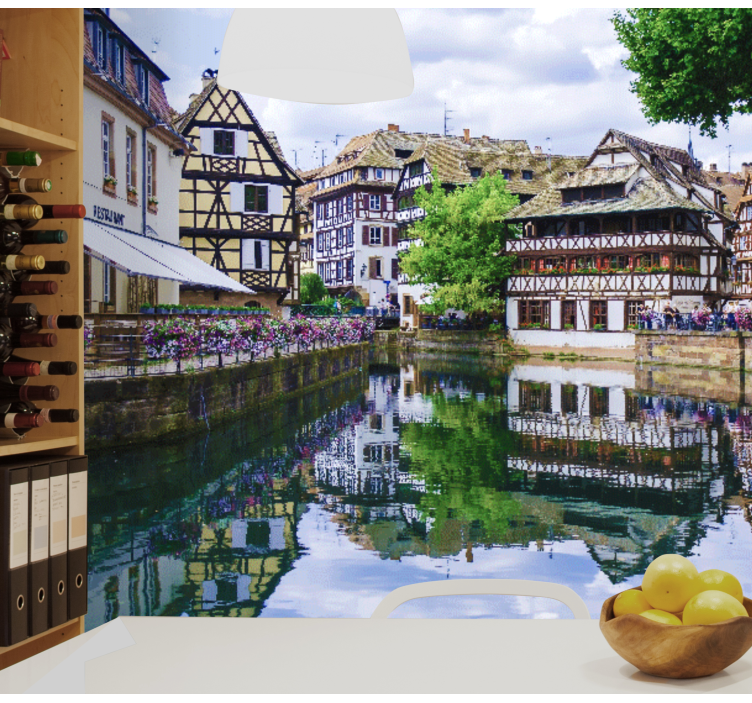 城市和乡村墙壁画迷人的河畔小村庄 - TenStickers