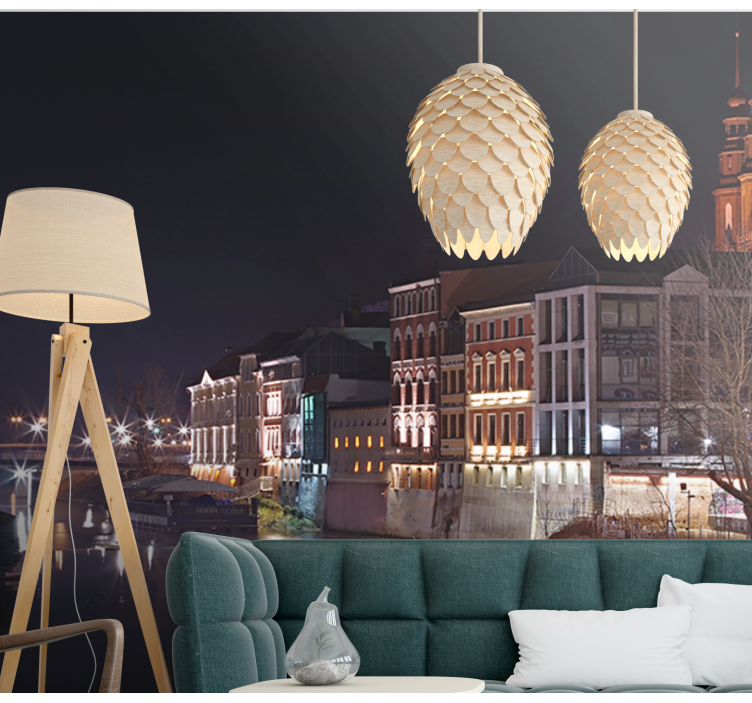 城市和乡村墙壁画 灯光璀璨的河畔建筑 - TenStickers