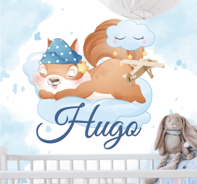 可爱的松鼠男孩的名字有幼儿园壁画 - TenStickers