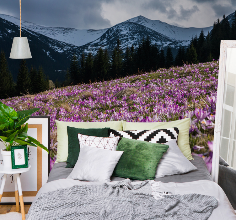 花墙壁画展示秋水仙花田 - TenStickers